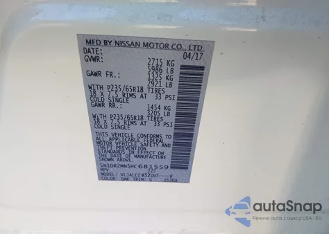 2017 Nissan Pathfinder Sv из США, поврежденный, VIN 5N1DR2MN5HC681559